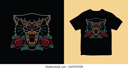 Panther Outline Illustration Tshirt Design