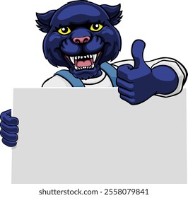 A panther painter, handyman,  mechanic,  plumber or other construction cartoon mascot man in overall dungarees. Giving a thumbs up.