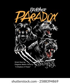 panther paradox slogan with panther heads vector illustration on black background