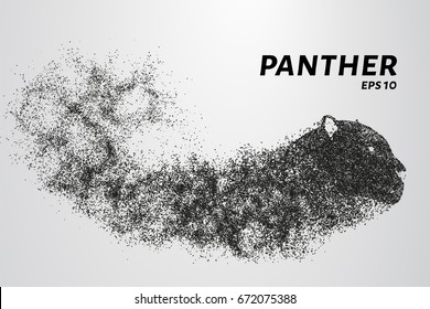 Panther of particles. Panther's head consist of circles and dots. Vector illustration