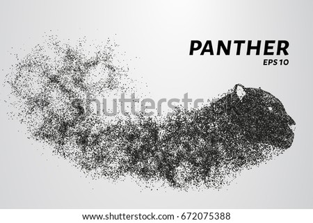 Panther of particles. Panther's head consist of circles and dots. Vector illustration