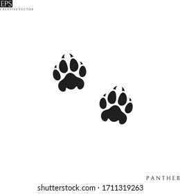 Panther Paw Print. Silhouette. Wild Animal. Isolated Panther Paw Prints On White Background