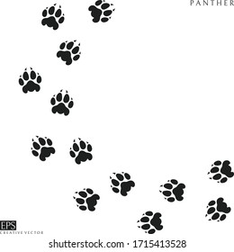 Panther Paw Print. Silhouette. Wild Animal. Isolated Panther Paw Prints On White Background