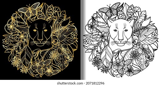 Panther and Plants Tropical prints set