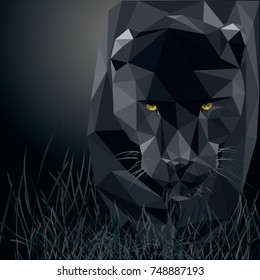 Panther. Polygonal black panther. Vector.