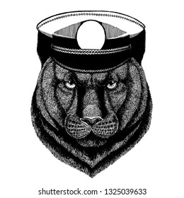 Panther, puma, cougar, cat. Hand drawn image for tattoo, emblem, badge, logo, patch, t-shirt