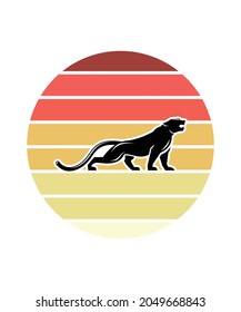 Panther Retro Sunset Design template. Vector design template for logo, badges, t-shirt, POD and book cover. Isolated white background.