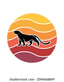 Plantilla de diseño de conjunto de sol de Panther Retro. Plantilla de diseño de vectores para logotipo, insignias, camisetas, POD y portada de libros. Fondo blanco aislado.