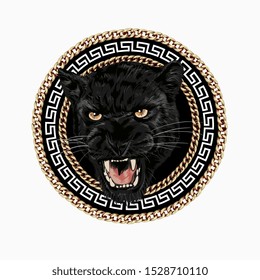 panther roaring head in chain lace illustration