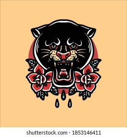 panther and rose tattoo vector design