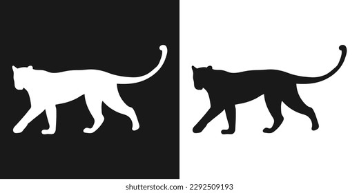 Panther. A set of isolated icons, a black-and-white logo on a white-and-black background