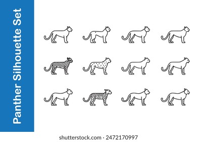 Panther silhouette set with vector collections. 