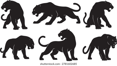 Panther silhouettes wild leopard predator cat mascot vector png.