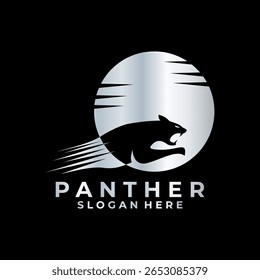 Pantera com vetor de design de logotipo de lua de prata. Projeto do logotipo animal da pantera da vida selvagem