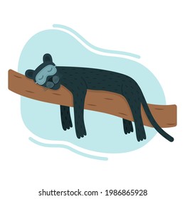 Panther sleeps on a branch, vector illustration