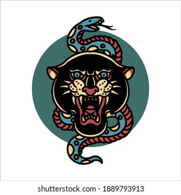 panther and snake tattoo vector design