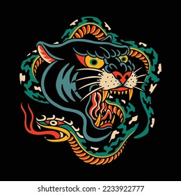 Panther and Snake Tattoo Vector Design