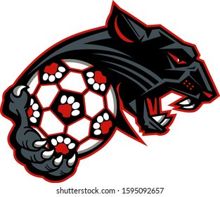 panther soccer team mascot holding ball for school, college or league