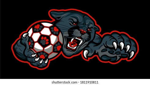 panther soccer team mascot holding ball for school, college or league