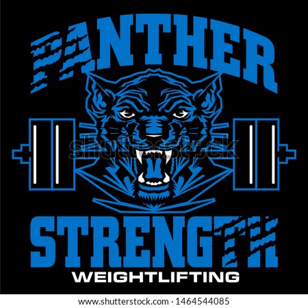 panther strength weightlifting team design with mascot holding barbell for school, college or league