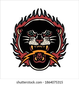 panther tattoo illustration vector design