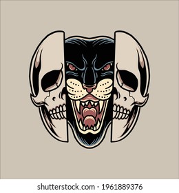panther tattoo illustration vector design