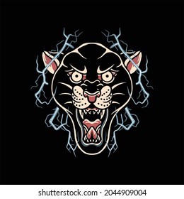 panther tattoo illustration vector design