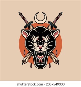 panther tattoo illustration vector design