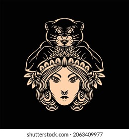 diseño vectorial de ilustración de tatuaje de pantther