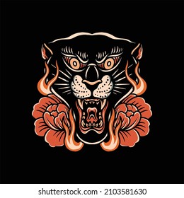 panther tattoo illustration vector design