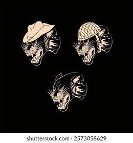 panther tattoo set vector design