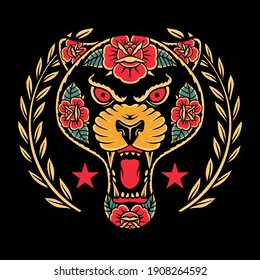 PANTHER TRADITIONAL TATTOO DESIGN VECTOR