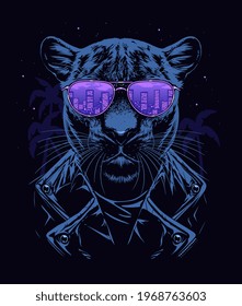 Panther vector illustration for t-shirt or any other print. 80s style.