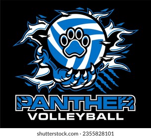 panther volleyball design with claw holding ball and ripping through background for school, college or league sports