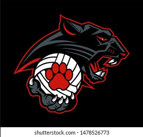 panther volleyball team mascot holding ball for school, college or league
