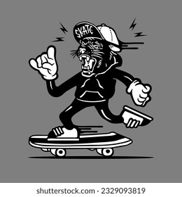 Panther Wearing Hoodie Skater Mascot Vector Character Design