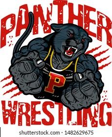 panther wrestling team design with muscular mascot for school, college or league