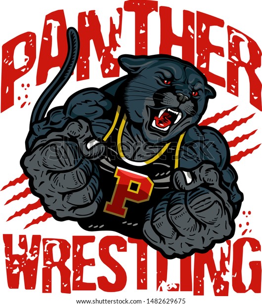 Panther Wrestling Team Design Muscular Mascot Stock Vector (Royalty