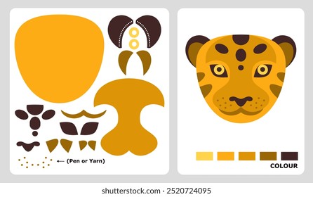 Panthera onca cabeça padrão para crianças artesanato ou artesanato de papel. Ilustração vetorial de um quebra-cabeça panthera onca. recorte e cole padrões para artesanato infantil.