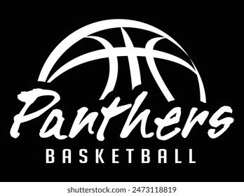 Panthers Basketball Equipo Graphic White Version es una Plantilla de diseño deportivo que incluye texto gráfico de Panthers y un baloncesto estilizado. Este es un gran diseño moderno para publicidad y promociones.