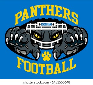 Panthers Football Team Design With Mascot Inside Ball For School, College Or League