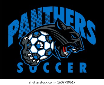 panthers soccer team design with mascot holding ball for school, college or league