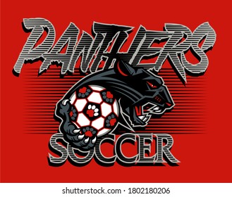 panthers soccer team design with mascot holding ball for school, college or league