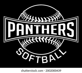 Panthers Softball Graphic-One Color-White is a white on black sports design which includes a softball and text and is perfect for your school or team. Great for Panthers t-shirts, mugs, etc.