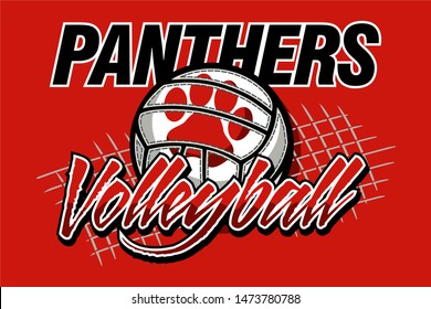 panthers volleyball team design with ball and net for school, college or league