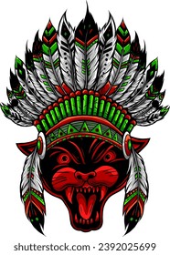 panthers wearing Indian chief head vector illustratio.