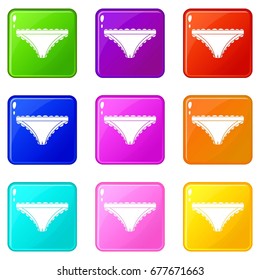 Panties with frill icons of 9 color set isolated vector illustration