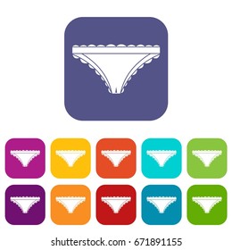 Panties with frill icons set vector illustration in flat style In colors red, blue, green and other