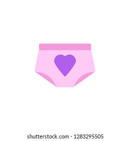 Panties with heart flat icon, vector sign, colorful pictogram isolated on white. Lover symbol, logo illustration. Flat style design