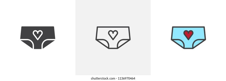 Panties with heart icon. Line, solid and filled outline colorful version, outline and filled vector sign. Symbol, logo illustration. Different style icons set. Pixel perfect vector graphics
